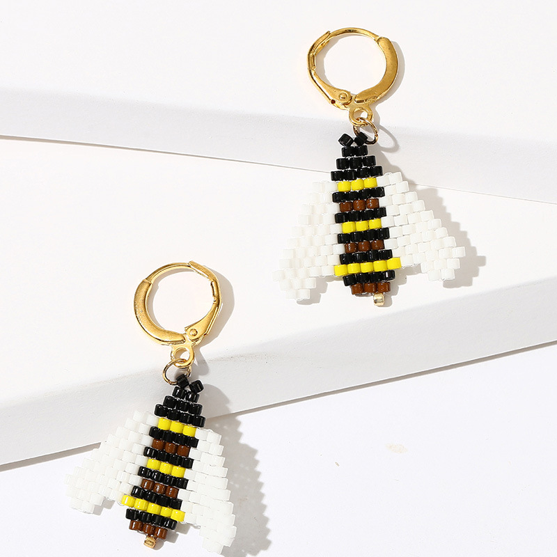 Fashion Hand-woven Rice Beads Bee Trend Insect Earrings display picture 5