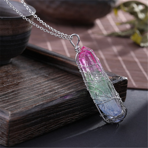 Dyeing natural white crystal column life tree pendant necklace with Europe and the United States foreign trade wholesale