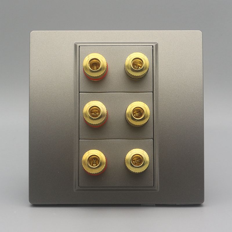 深灰色86型三位音响面板3个6头环绕音响音频接线柱多媒体话筒插座