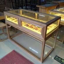 榆木產品展櫃玻璃帶鎖免漆樣品展示櫃原木茶具飾品櫃台展示櫃批發