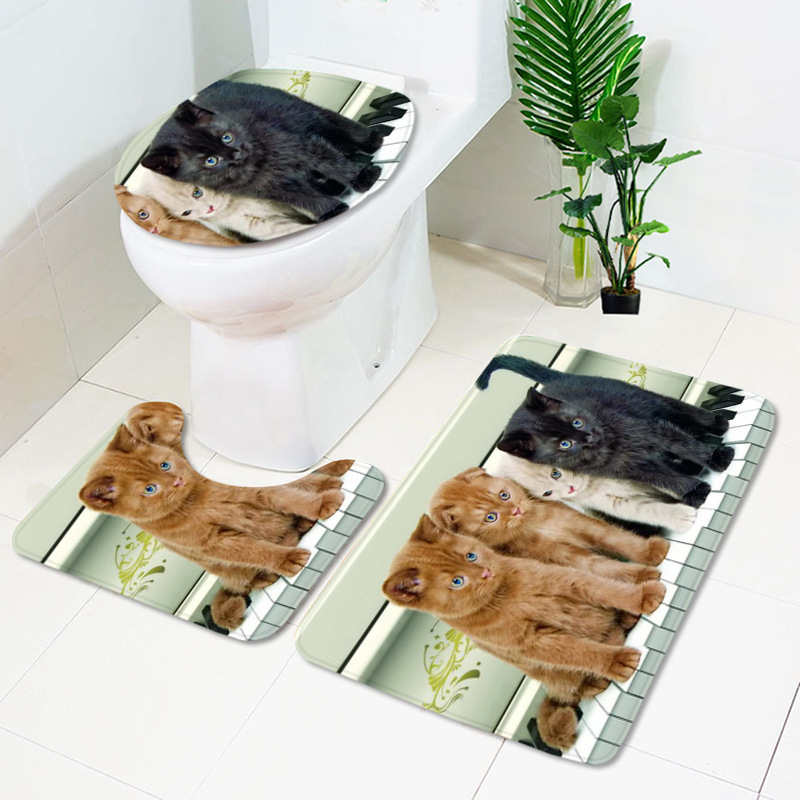 AliExpress hot cat toilet floor mat three-piece bathroom set shower curtain bath towel large amount of a batch