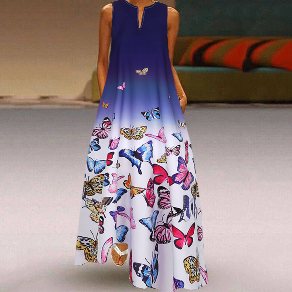 A-line Skirt Sweet Commute V Neck Printing Sleeveless Printing Maxi Long Dress display picture 2