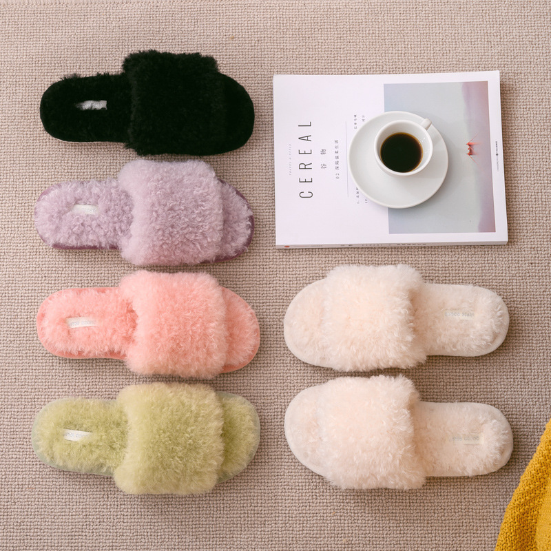 Cotton slip shoes winter fashion new home warm cotton shoes plush opening trap chaclor cute hairy slippers wholesale