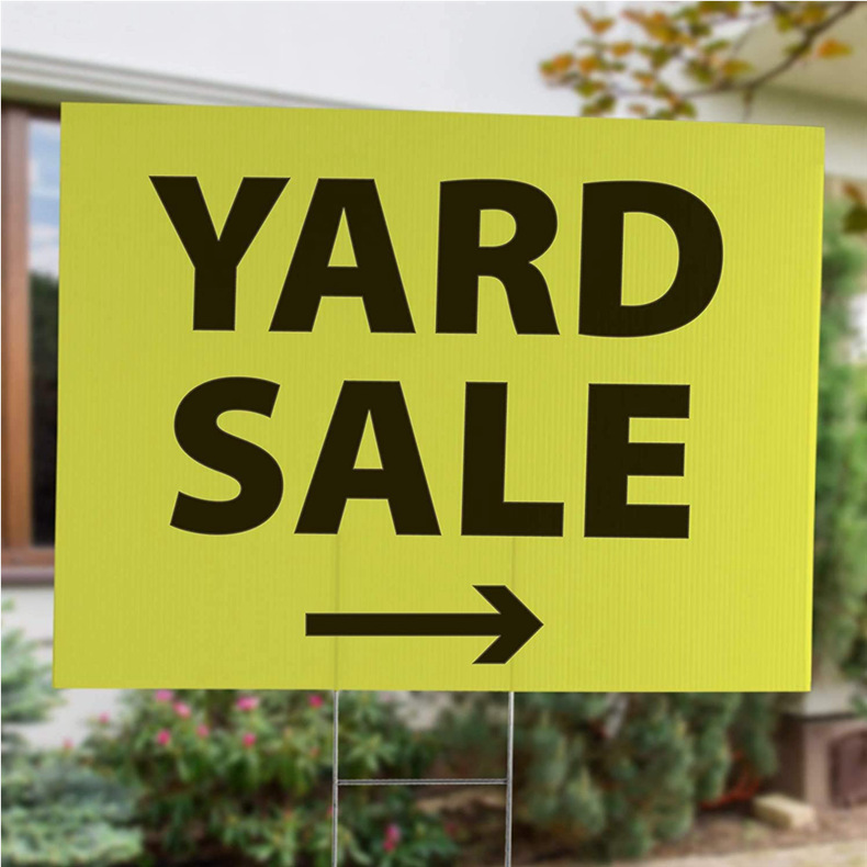 黄色中空板UV印警示指示插牌H支架配套防水防潮环保户外使用方便