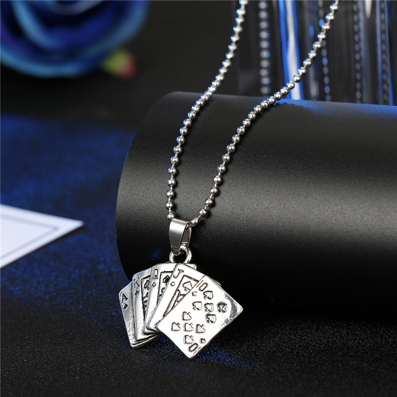 European Creative Personality Vintage Necklace Feather Maple Leaf Playing Card Alloy Large Pendant Necklace Ornament display picture 4