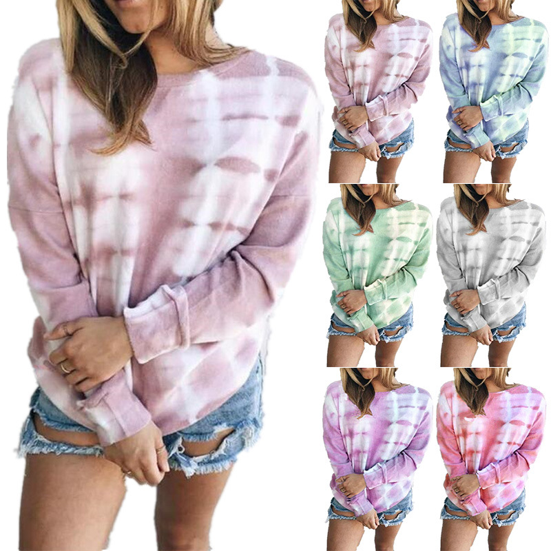 Women Tie-Dye Long Sleeve T-Shirt Gradient Pastel Casual Wear