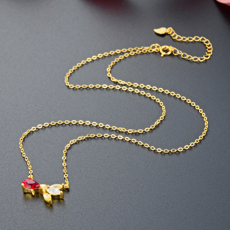 Cristal sintético chapado en oro s925 plata collar fuente fábrica al por mayor dulce fresco Mori mujeres collar