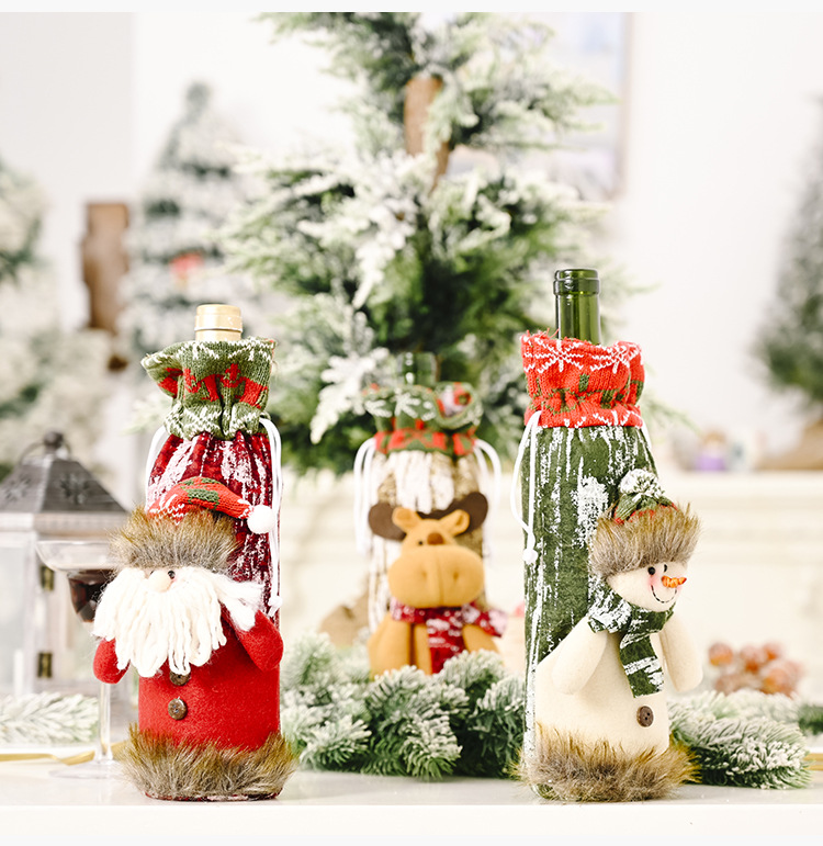 Christmas Decoration Knitted Imitation Bark Wine Bottle Cover Deccoration display picture 8