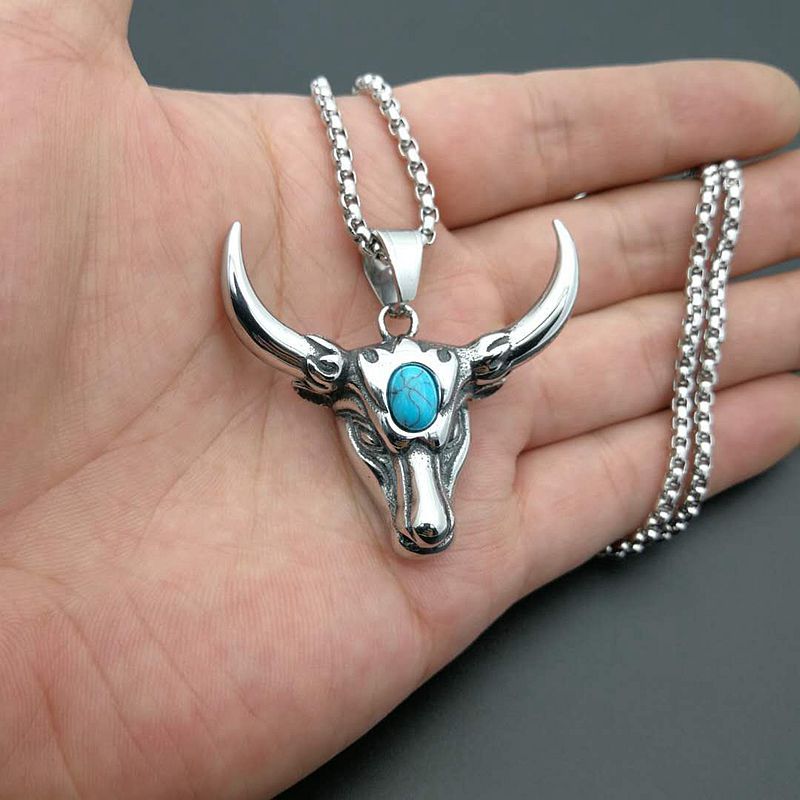 Fashion Horns Titanium Steel Polishing Inlay Turquoise Pendant Necklace 1 Piece display picture 5