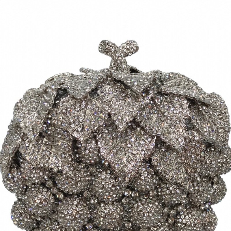 Túi clutch dạ hội đính đá hình quả nho kim loại rỗng — Hoa violet chi tiết 25