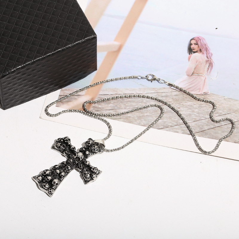 Cross, Skull Pattern Unisex Gender Hip-Hop Punk Cross Skull Alloy Box Chain Pendant Necklaces Wholesale