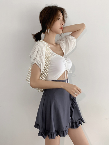 les swimsuit feminine one-piece fairy model student cover belly and look slim Korean swimsuit female ins internet celebrity  new style