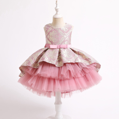 Children dress mesh girl princess skirt jacquard puffy dress show dress performance dress flower children skirt