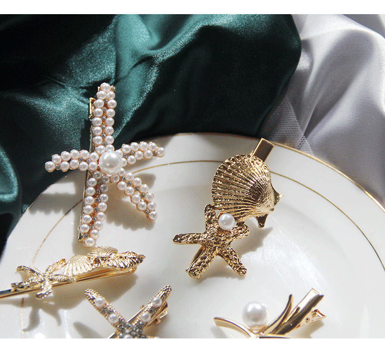 7g Weight Hair Clip Hair Accessories Type Rhinestones, Pearl Inlay Material 1 Piece Quantity Fashion Starfish Metal Inlay Rhinestones Pearl Hair Clip 1 Piece