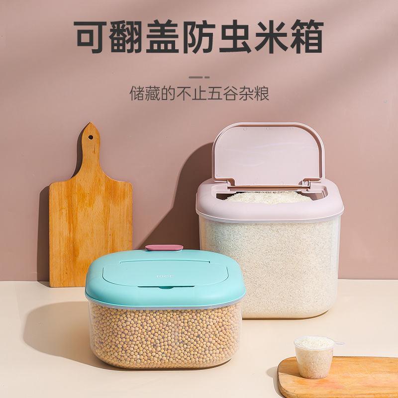 Manufacturer wholesale plastic household rice bucket rice storage box moisture-proof and insect-proof large-capacity sealed storage box large and small rice cylinder