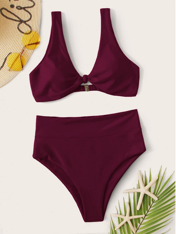 new bikini solid color split two-piece swimsuit ladies sexy digital printing NSHL3296