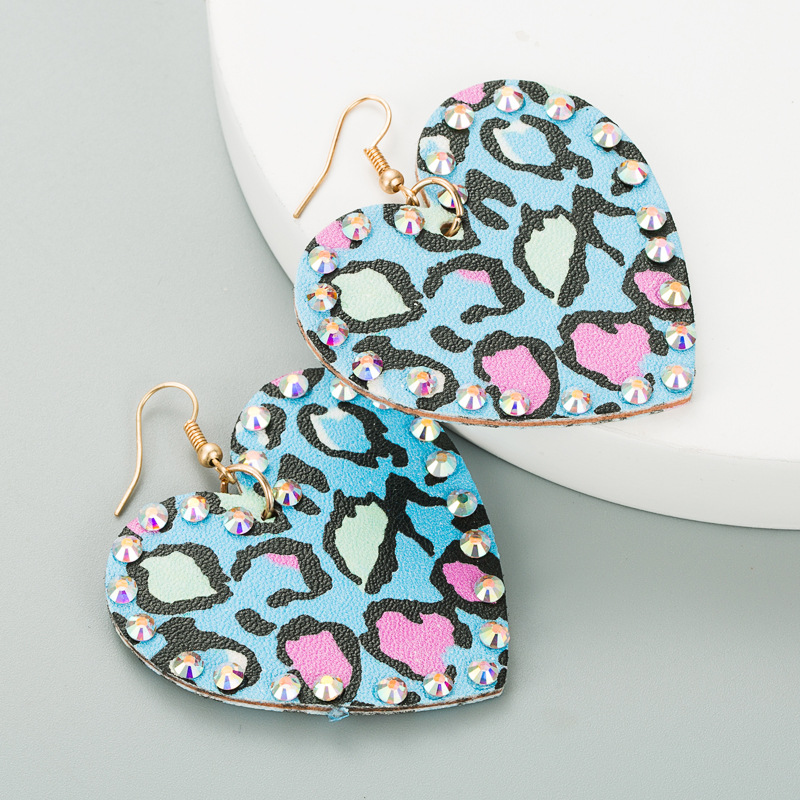 Pu Leather Double-sided Heart-shaped Rhinestones Long Earrings display picture 6