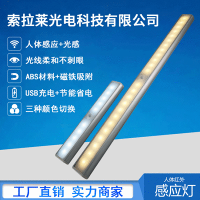 USB充电感应小夜灯楼道床头人体感应灯 LED灯带橱柜灯批发衣柜灯|ms