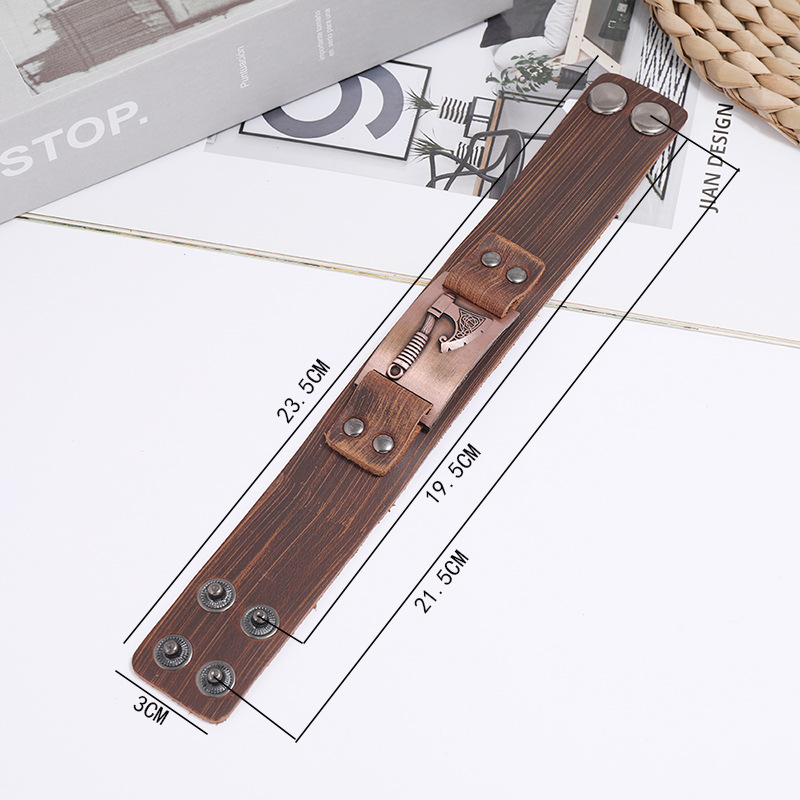Viking Tomahawk Leather Retro Simple Punk Menu0027s Locomotive Wide Leather Bracelet wholesale nihao