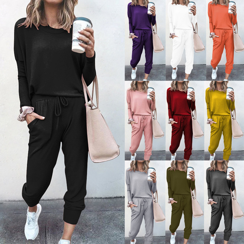 448g Weight Long Sleeve Sleeve Length Daily Women'S Fashion Solid Color Cotton Polyester Patchwork Pant Co-ord Set Pants Sets