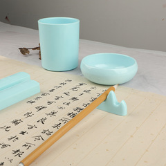 仿玉筆洗缸塑料大中小號仿陶瓷筆筒筆山五指山抗摔文房四寶鎮尺