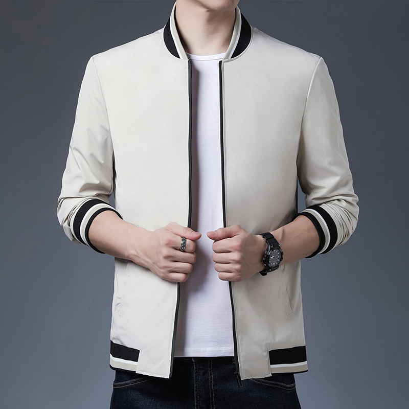 Men's jacket young and middle-aged baseball collar short new 2023 spring and autumn casual beige thin fashion jacket for men