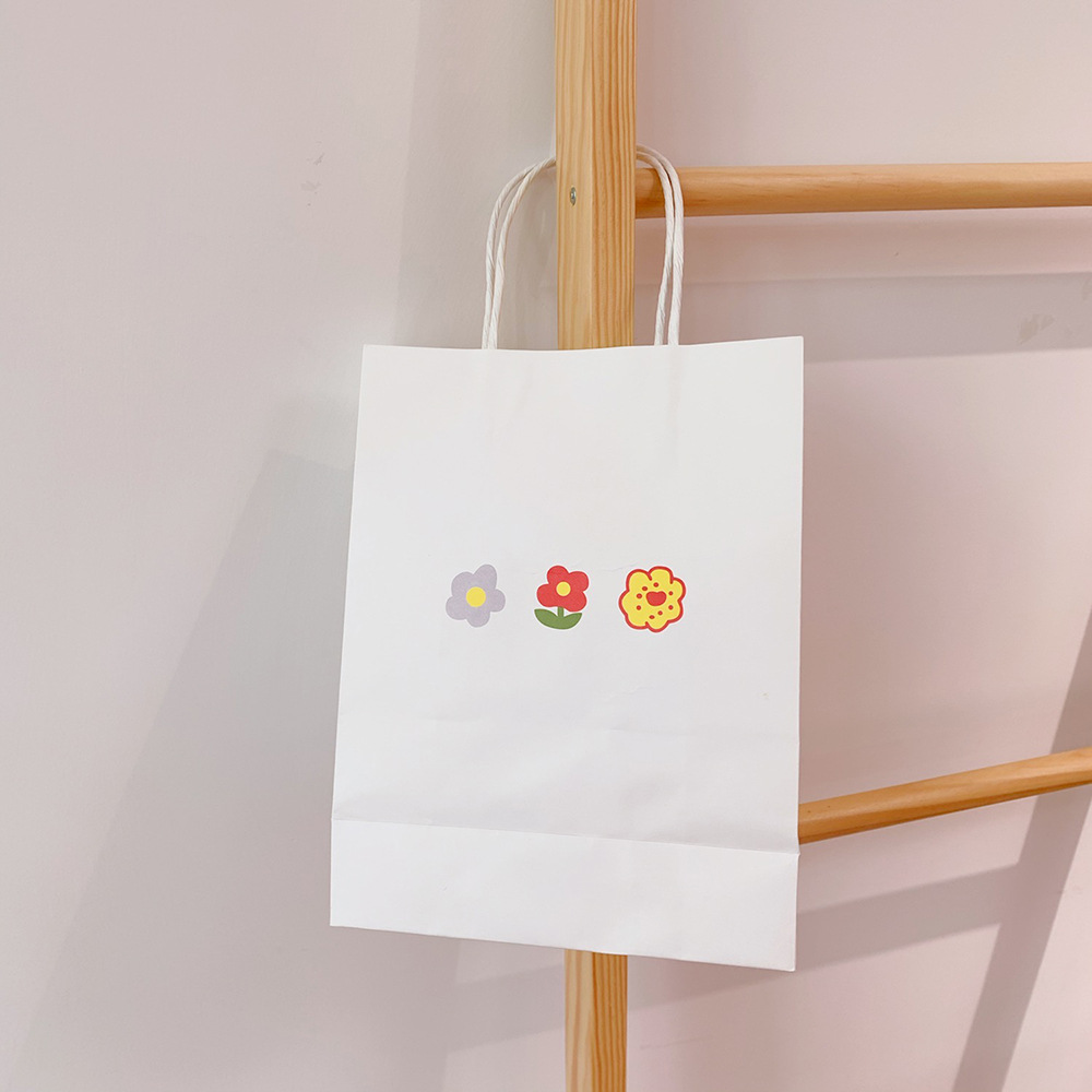 Cute Color Small Flowers Double-sided Printing White Simple Tote Shopping Gift Bag display picture 4