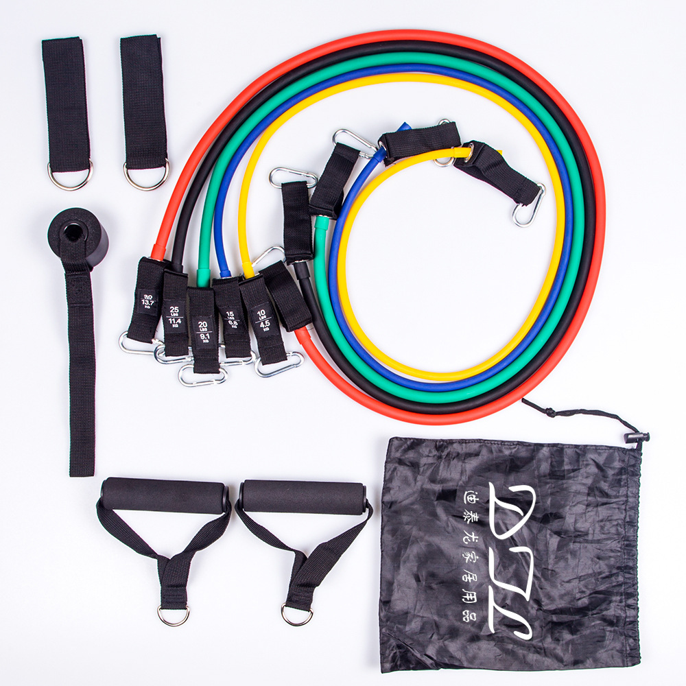 拉力器11件套多功能拉力器壹字拉力帶肌肉訓練健身器材乳膠管套裝