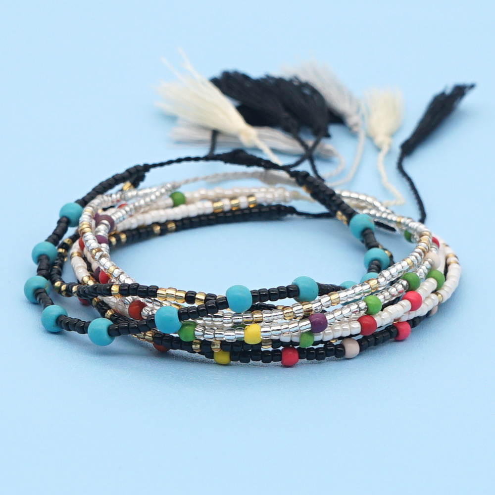 fashion wild rice beads handwoven multilayer beaded tassel braceletpicture3