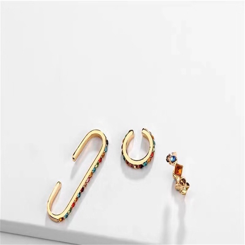 Du Sud Corée Dongdaemun Bijou Coloré Clip Oreille Pas Percé Conception Oreille Aperçu Boucles D'oreilles Éblouissant Trois-pièce Ensemble Boucles D'oreilles display picture 6