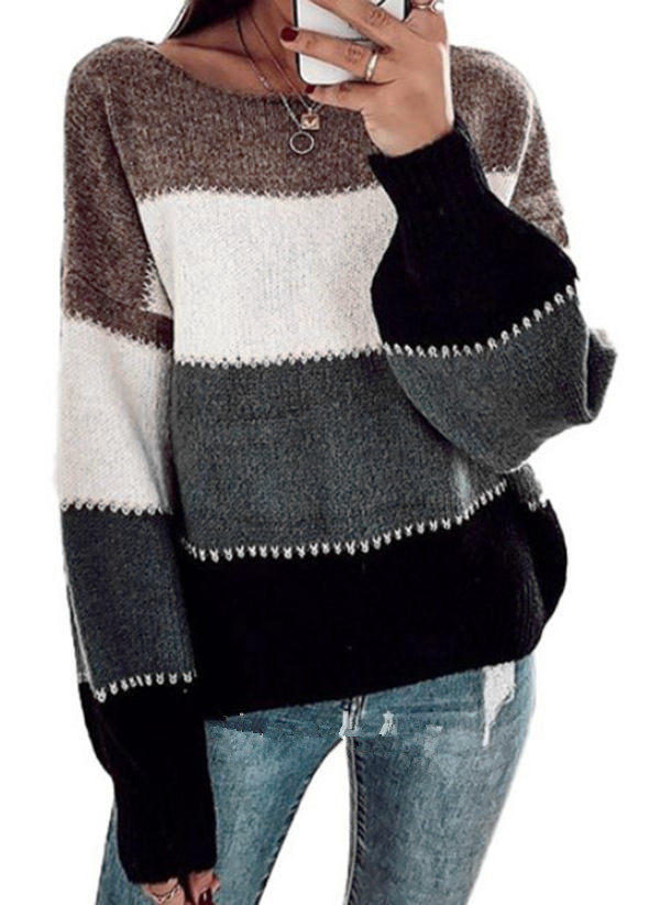 Color Contrast Loose Pullover Sweater NSJXW106475