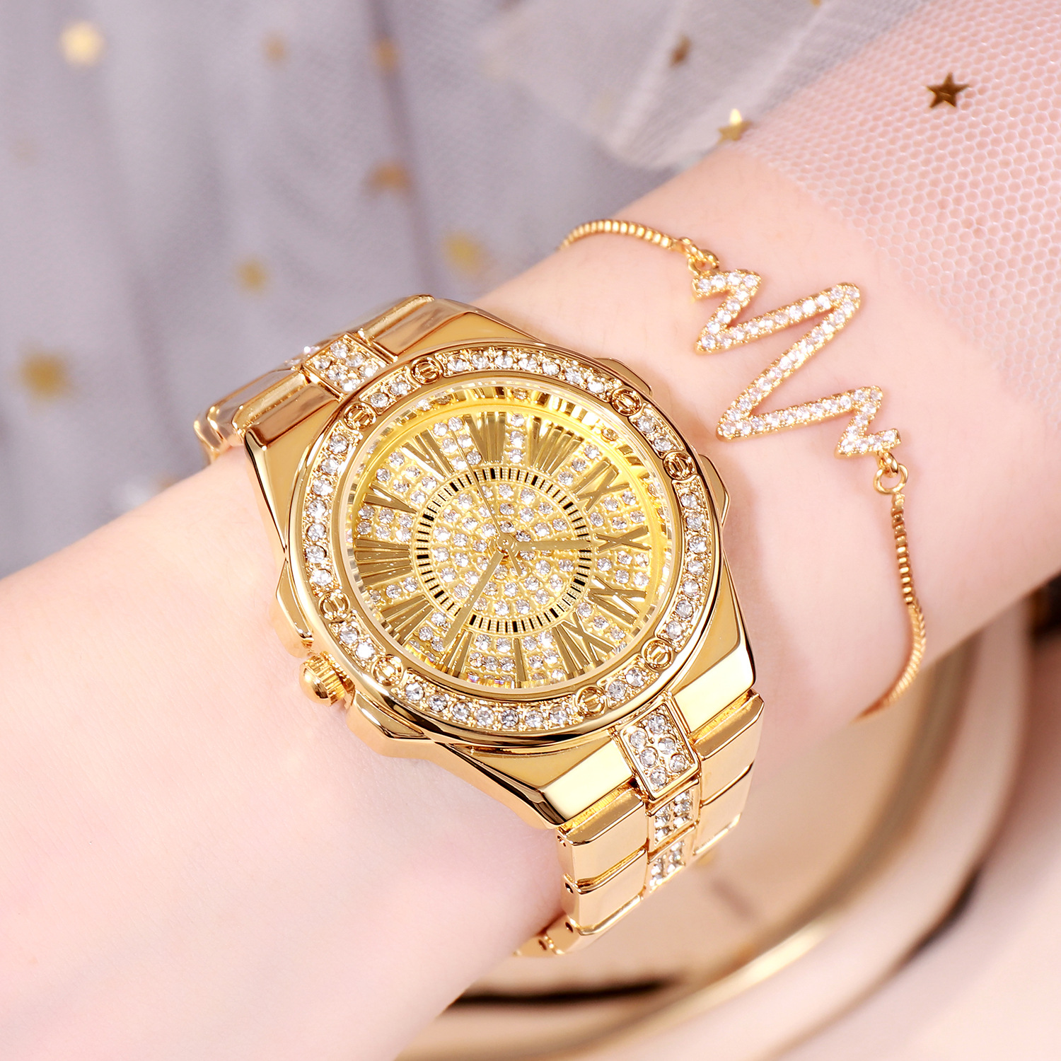 BW New Hot Selling High end Diamond Full Sky Star Bracelet Waterproof Women's Quartz Watch_voghion.com