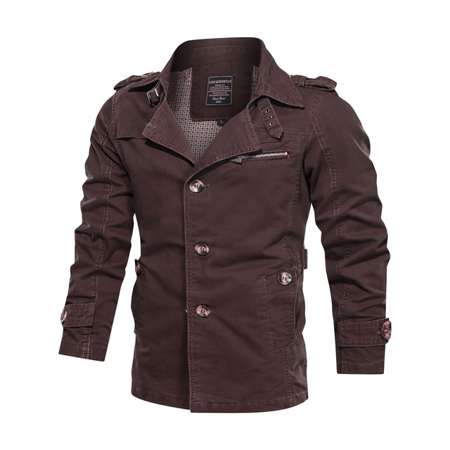 Spring and autumn thin men’s Lapel cotton medium long windbreaker jacket casual jacket