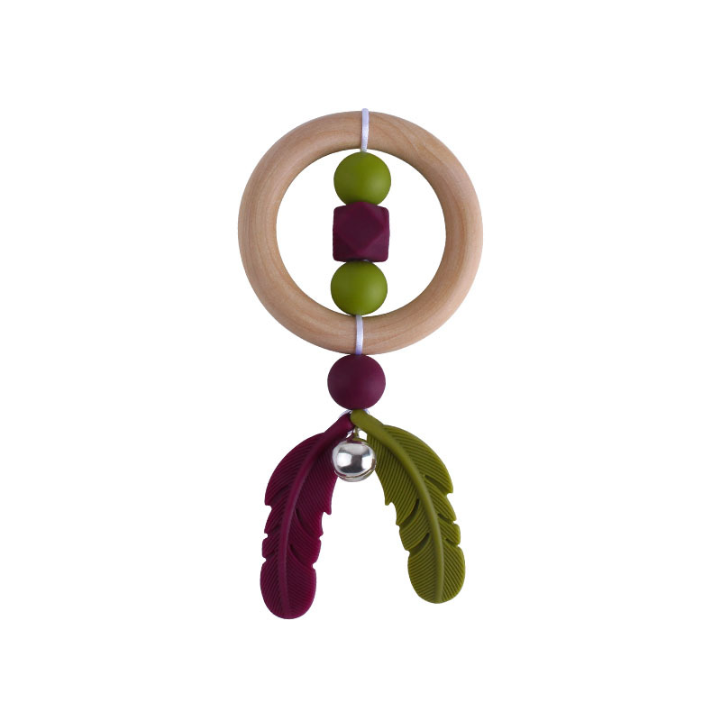 Nueva historieta DIY Hemu anillo de mano sonajero juguete mordedor infantil cuentas de plumas de silicona dientes de molienda palo