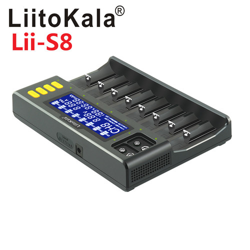 LiitoKala lii-S8 8-Slot LCD Display 1865 9V Lithium Battery Charger