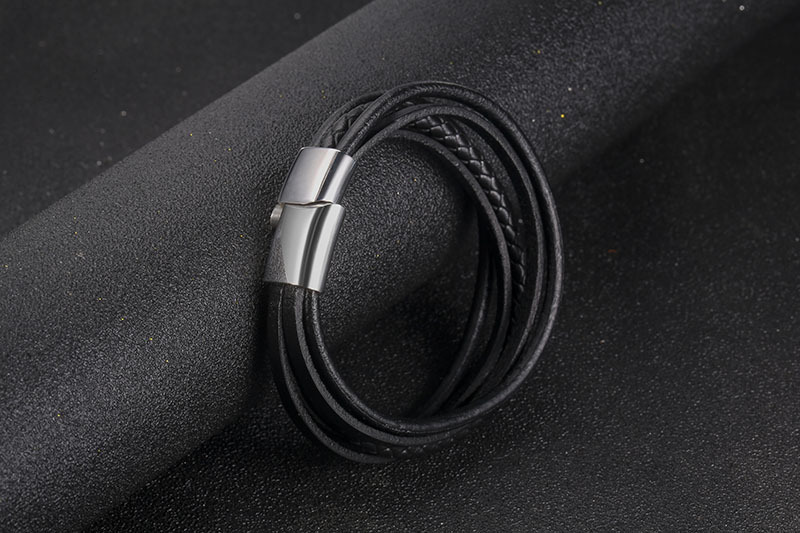 menu0027s multi-layer titanium steel handmade leather braided bracelet