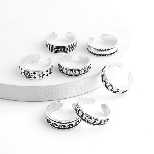 Mayili factory direct sales foreign trade jewelry new Yiwu summer beach alloy 7-piece open foot ring set