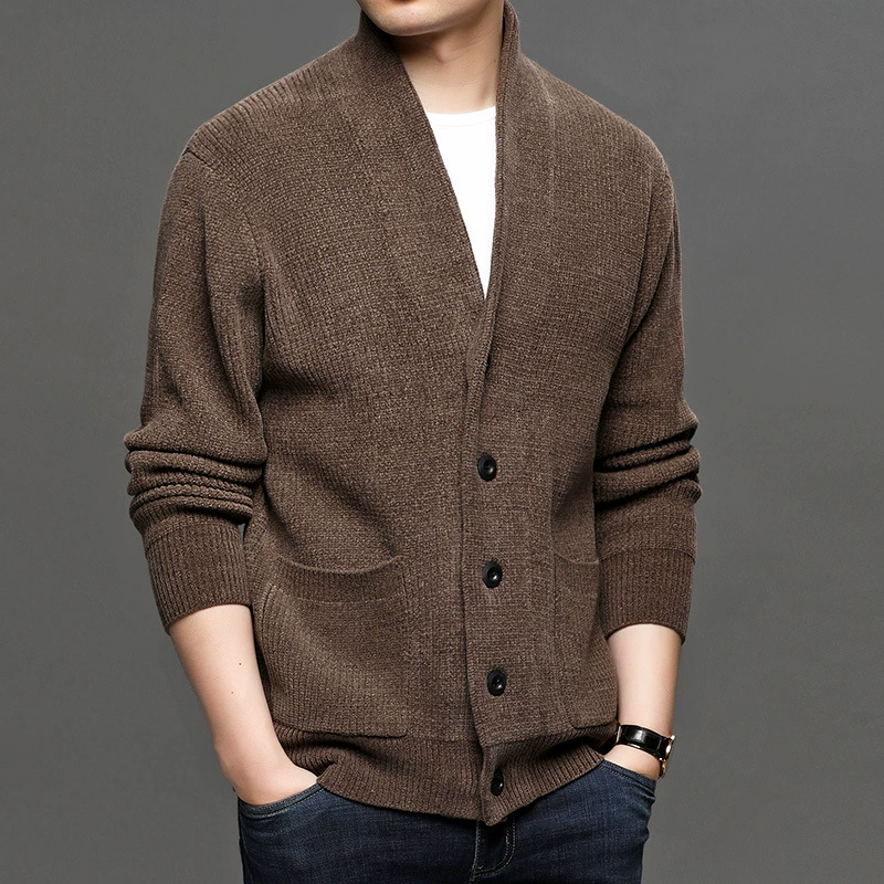 Весна и осень, Новое поступление, мужской вязаный свитер среднего возраста, повседневный Тонкий однобортный Свободный вязаный кардиган, куртка для мужчин