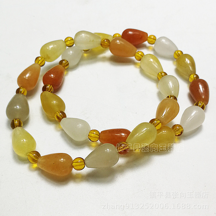 南阳玉器 金丝玉水滴手链批发 女款七彩金丝玉戈壁玉手链批发