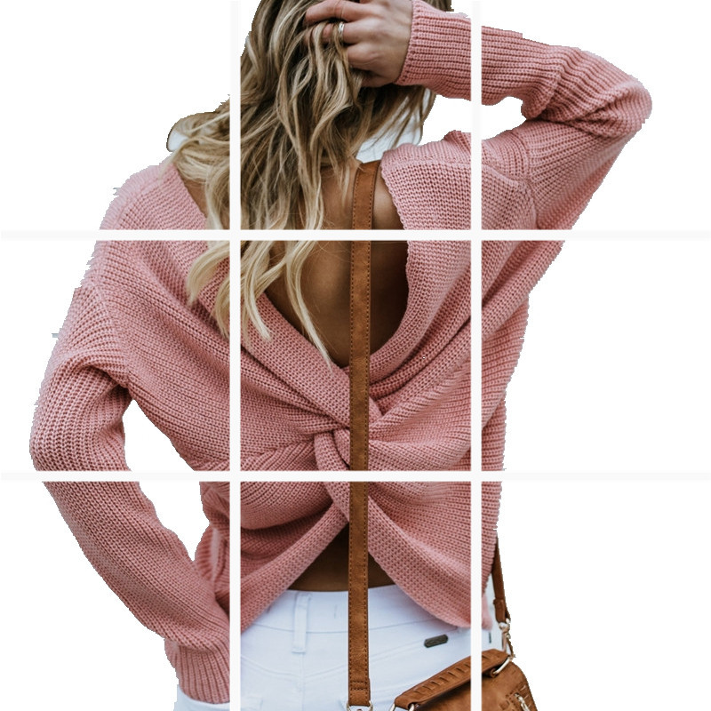 Suéter de punto con cuello redondo y espalda descubierta para mujer, estilo cruzado, para ir al trabajo, novedad de Amazon para otoño e invierno de 2025