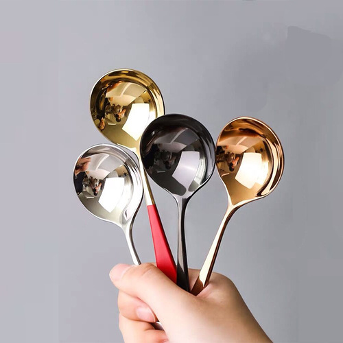 Thickened round spoon 304 stainless steel small spoon ins style creative household thickened cute children's ice cream dessert spoon