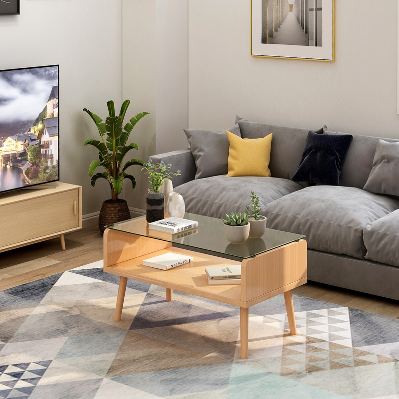 German coffee table wooden coffee table with glass simple furniture Amazon eBay overseas warehouse distribution one-piece delivery