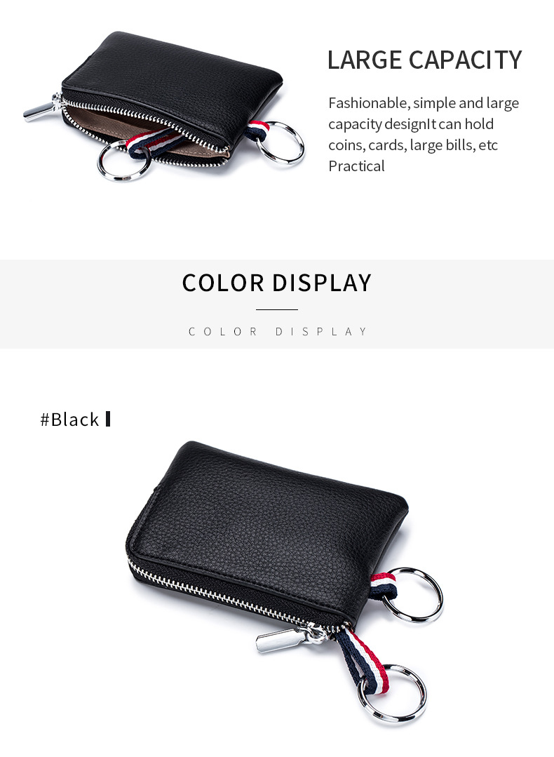 Men's Solid Color Leather Zipper Coin Purses display picture 7