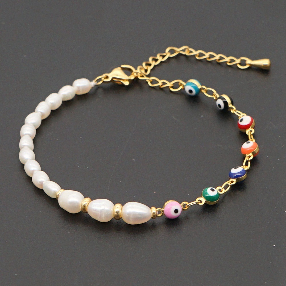 Retro Ethnic Style Color Eye Beads Simple Baroque Natural Freshwater Pearl Bracelet display picture 1