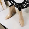 Thick heel， high heel， square head， wrinkled finish， patent leather， sexy winter women’s short boots