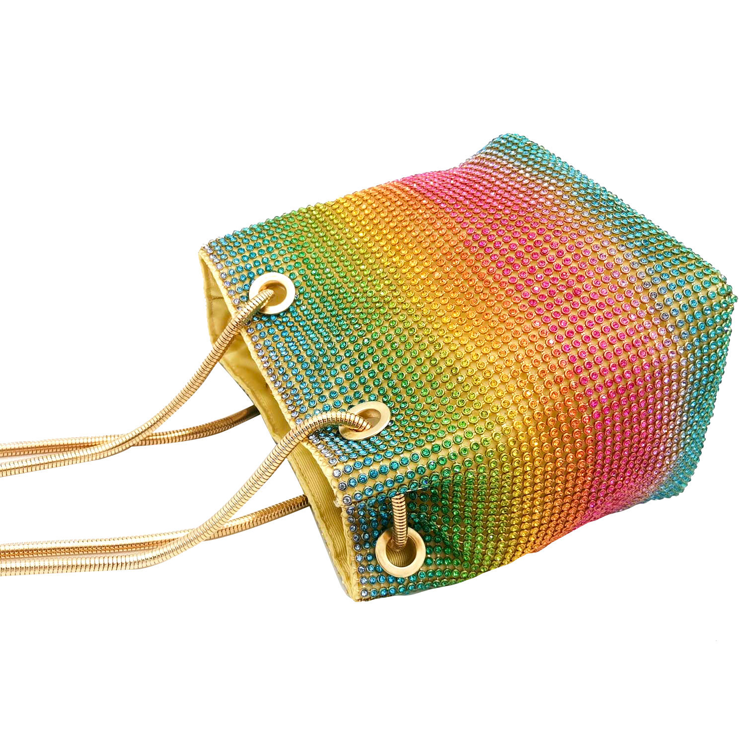 Dinner Bag Rainbow Mesh Diamond  Bucket Bag Rhinestone Party Bag display picture 5