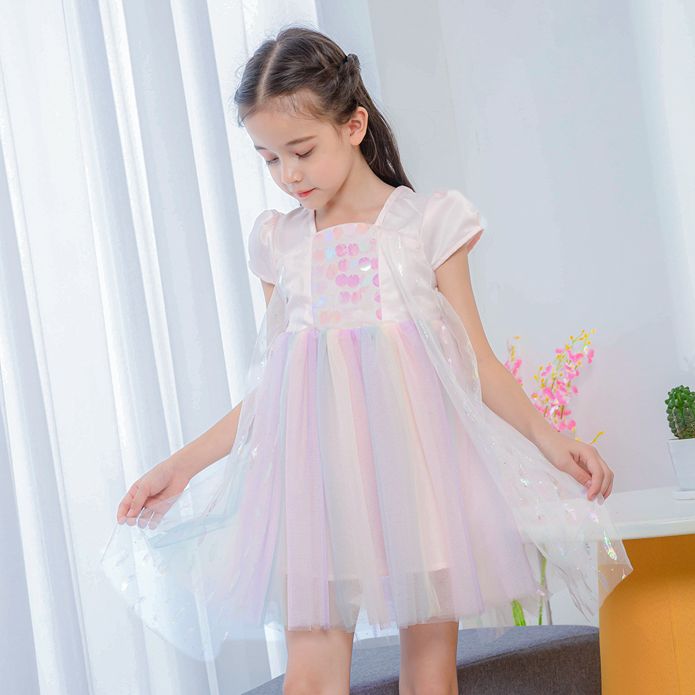 Girl's dress new style foreign style fluffy yarn ice and snow 2 children's Rainbow Princess Elsa skirt