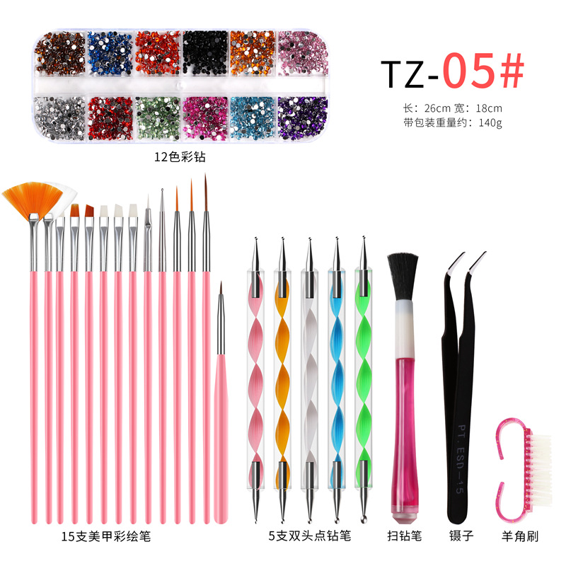 Herramientas de uñas transfronterizas traje de uñas arte pluma Archivo de uñas joyería de acero Punto de empuje taladro pluma manicura traje al por mayor