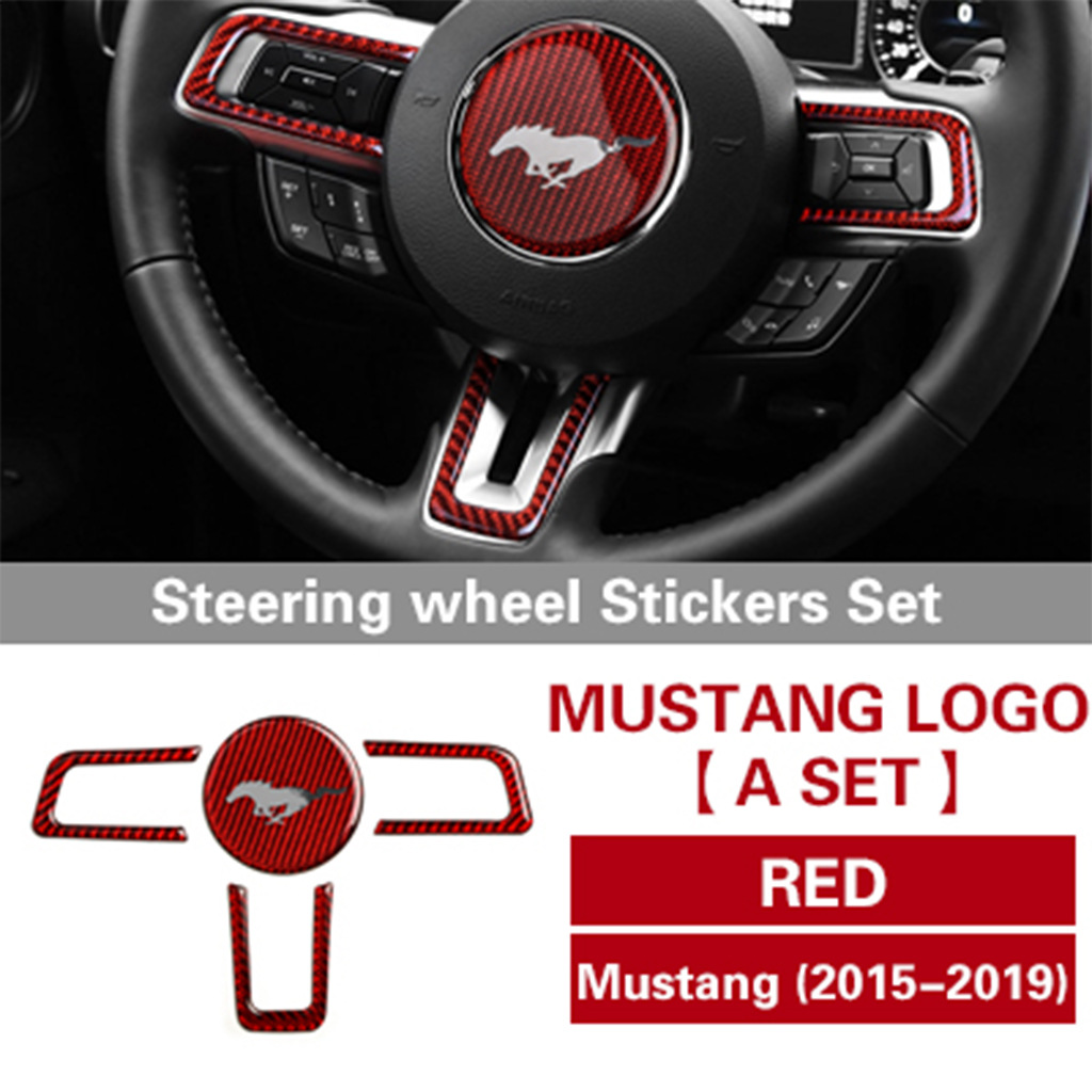 适用于15-19年福特野马Mustang内饰方向盘按键框红色碳纤维贴蛇型