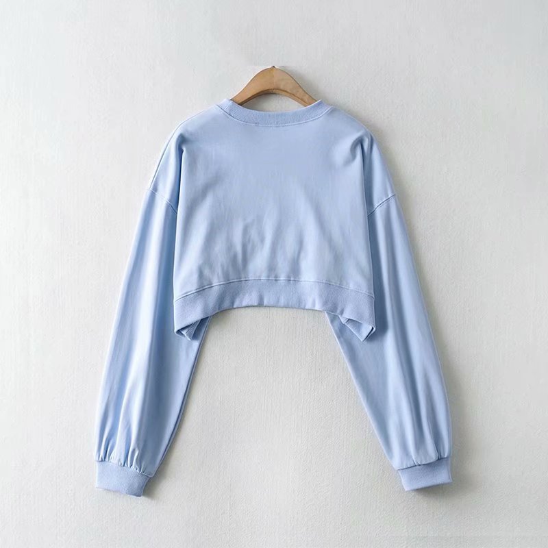 wholesale hem arc round neck sweater women loose long-sleeved short crop top  NSAM3908